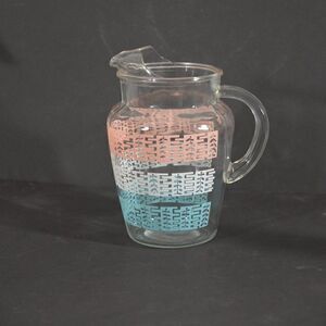 Anchor Hocking Vintage Pitcher with Ice Lip Pastel Lattice Motif 1950's - 1960's